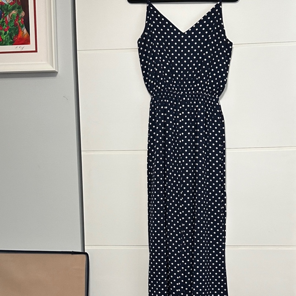 Elegant Dark Navy and White Polka Dot Dress